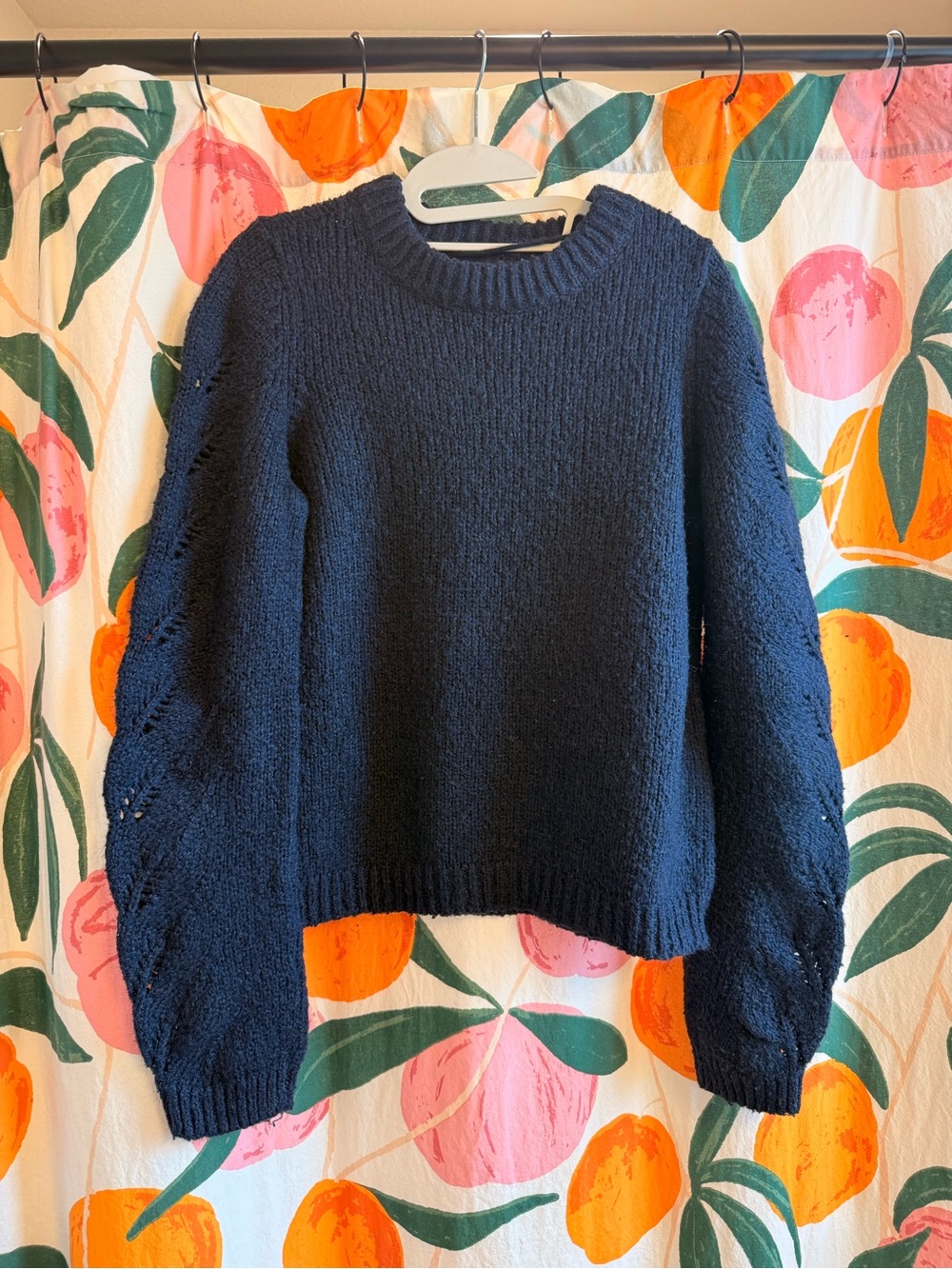 Vero Moda Navy Crewneck Sweater with Leaf Sleeve Detail